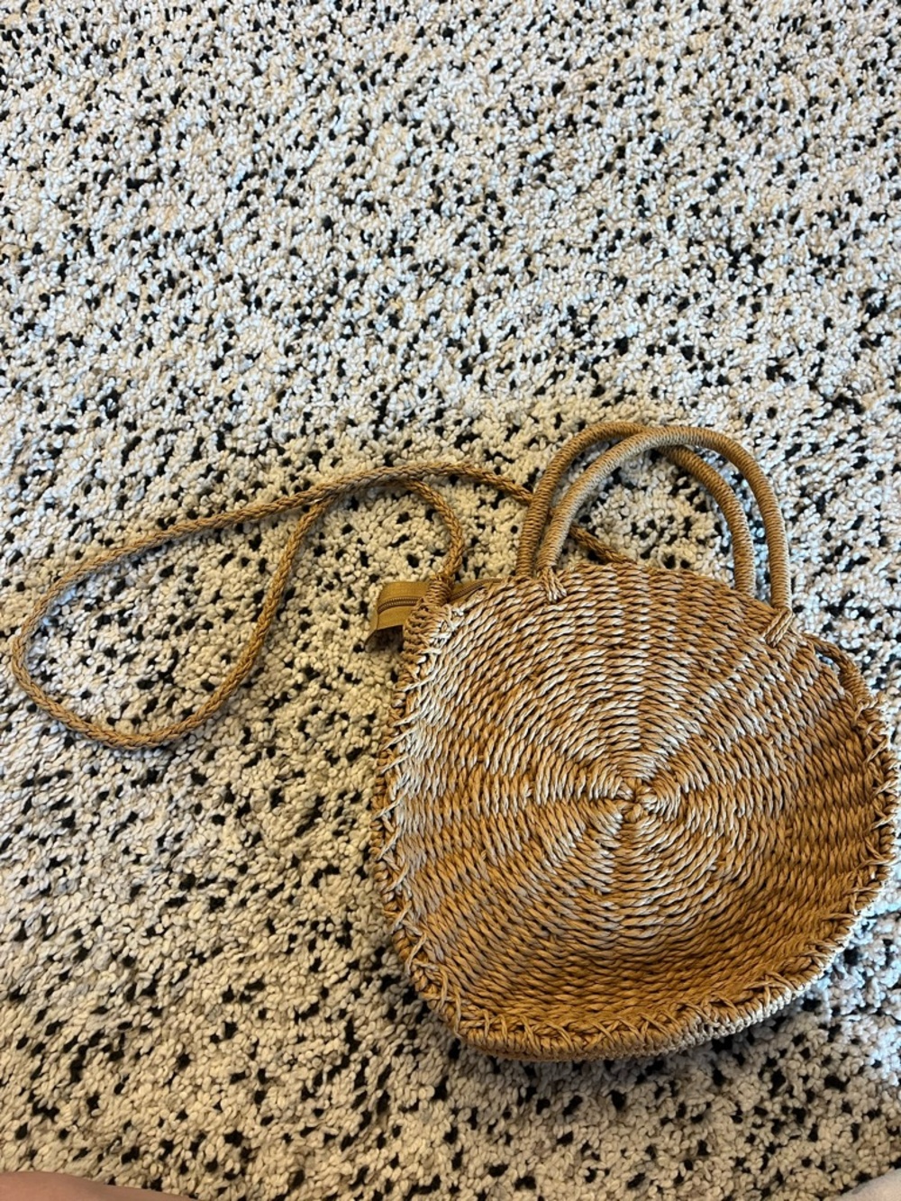 Woven Round Straw Crossbody Bag in Tan